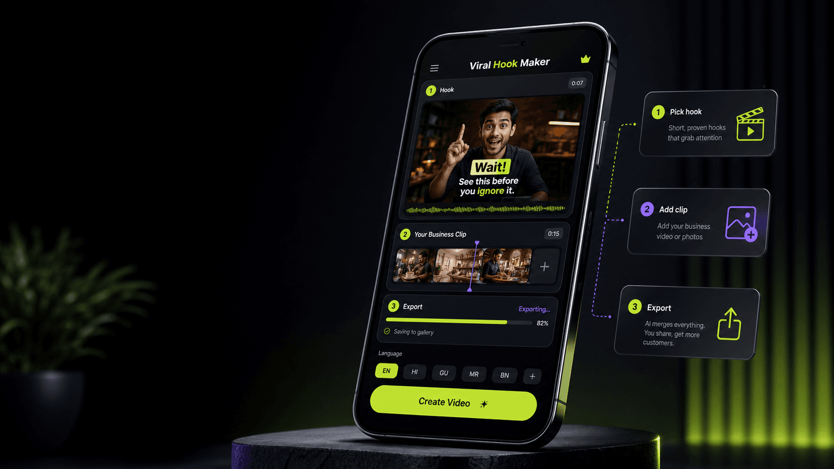 Viral Hook Maker mobile workflow mockup